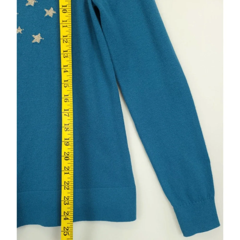 LOFT Sweater Women M Blue Knit Pullover Huskey Dog Stars Graphic Whimsical Cozy - Picture 5 of 12